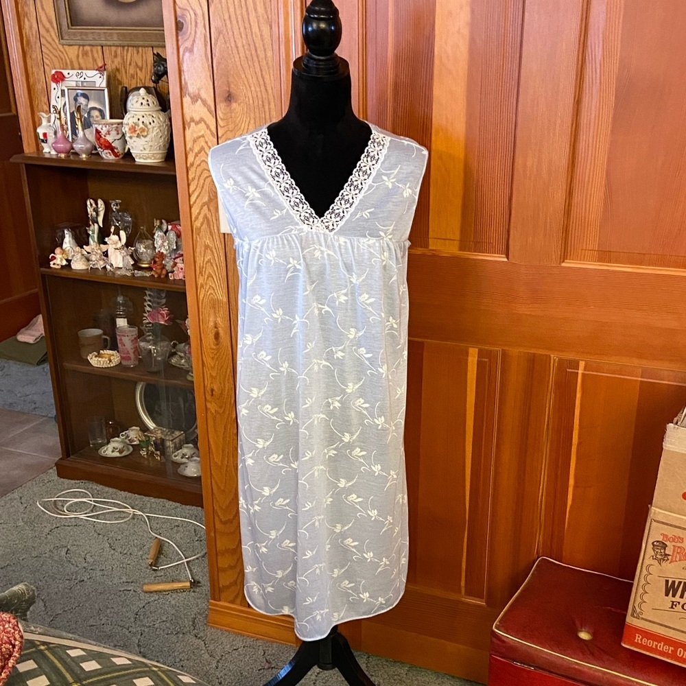 Vintage Blue Floral Light Summer Nightgown size Small